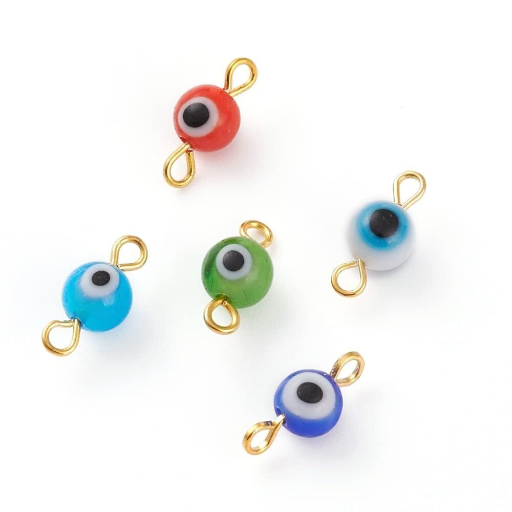 9181 100 Pcs Handmade Glass Lampwork Links Connectors Turkish Evil Eye